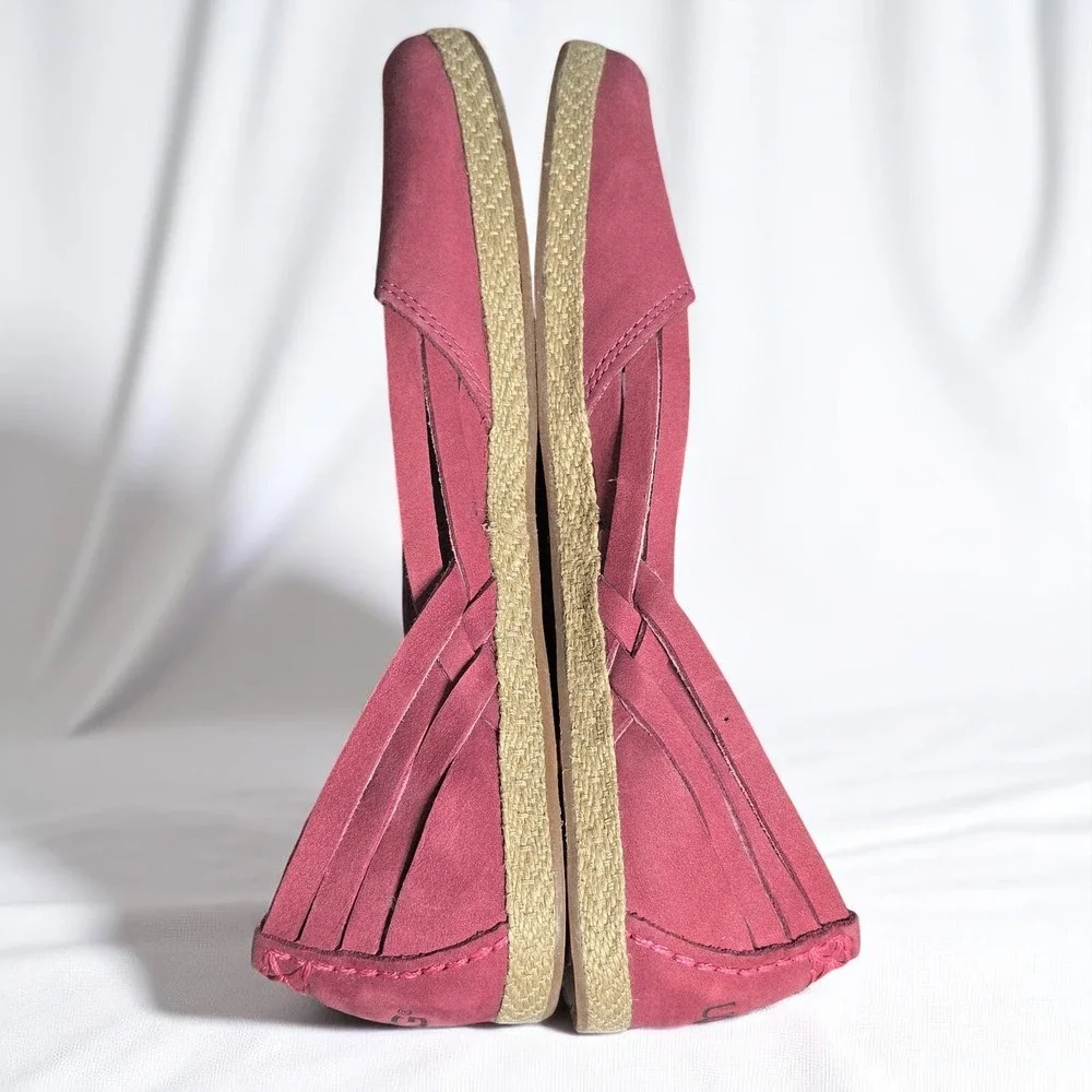 UGG Espadrille Flats Woven Detail Casual Slip On Shoes Woman Size 8 Pink Leather